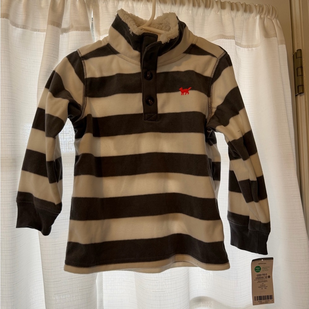 Striped Grey and White Fleece quarter zip with Buttons
